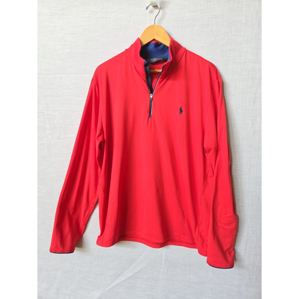 Polo Golf Ralph Lauren Pullover Mens Large 1/4 Zip Up Red Blue Lightweight - Picture 12 of 15